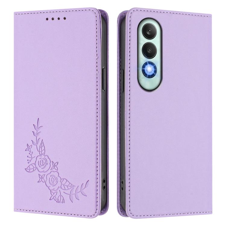 For OPPO K12 / K12 Plus Peony Embossed Magnetic RFID Vegan Leather Phone Case