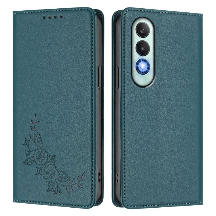 For OPPO K12 / K12 Plus Peony Embossed Magnetic RFID Vegan Leather Phone Case
