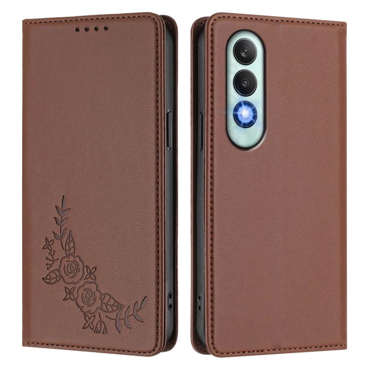 For OPPO K12 / K12 Plus Peony Embossed Magnetic RFID Vegan Leather Phone Case