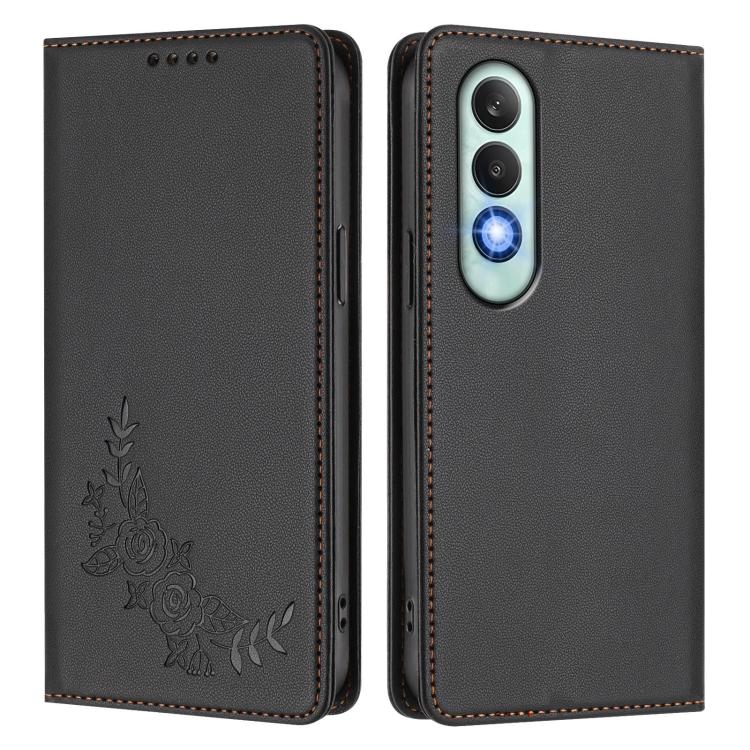 For OPPO K12 / K12 Plus Peony Embossed Magnetic RFID Vegan Leather Phone Case