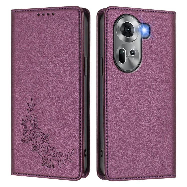 For OPPO Reno11 Global Peony Embossed Magnetic RFID Vegan Leather Phone Case