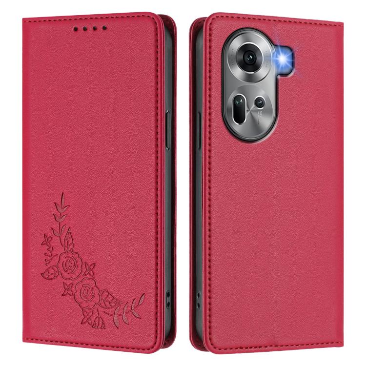 For OPPO Reno11 Global Peony Embossed Magnetic RFID Vegan Leather Phone Case