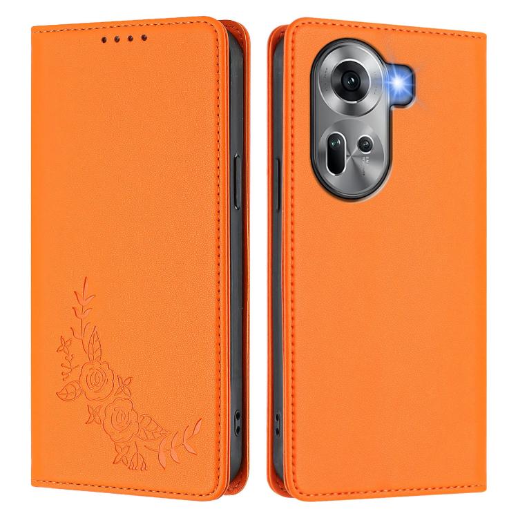 For OPPO Reno11 Global Peony Embossed Magnetic RFID Vegan Leather Phone Case