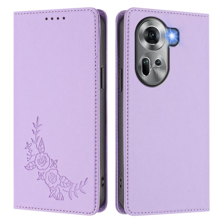 For OPPO Reno11 Global Peony Embossed Magnetic RFID Vegan Leather Phone Case