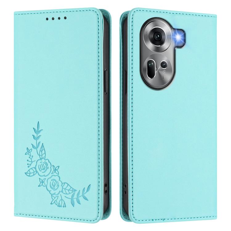 For OPPO Reno11 Global Peony Embossed Magnetic RFID Vegan Leather Phone Case