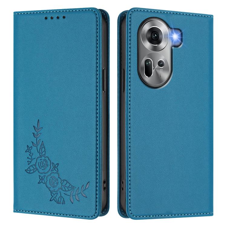For OPPO Reno11 Global Peony Embossed Magnetic RFID Vegan Leather Phone Case