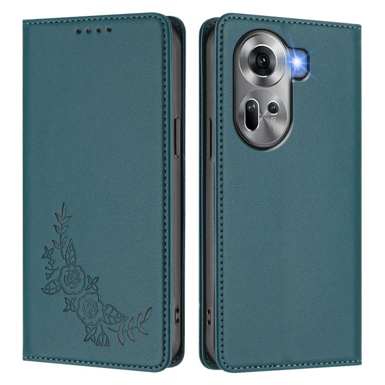 For OPPO Reno11 Global Peony Embossed Magnetic RFID Vegan Leather Phone Case
