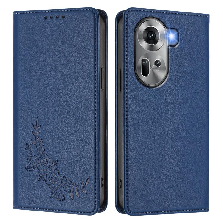 For OPPO Reno11 Global Peony Embossed Magnetic RFID Vegan Leather Phone Case