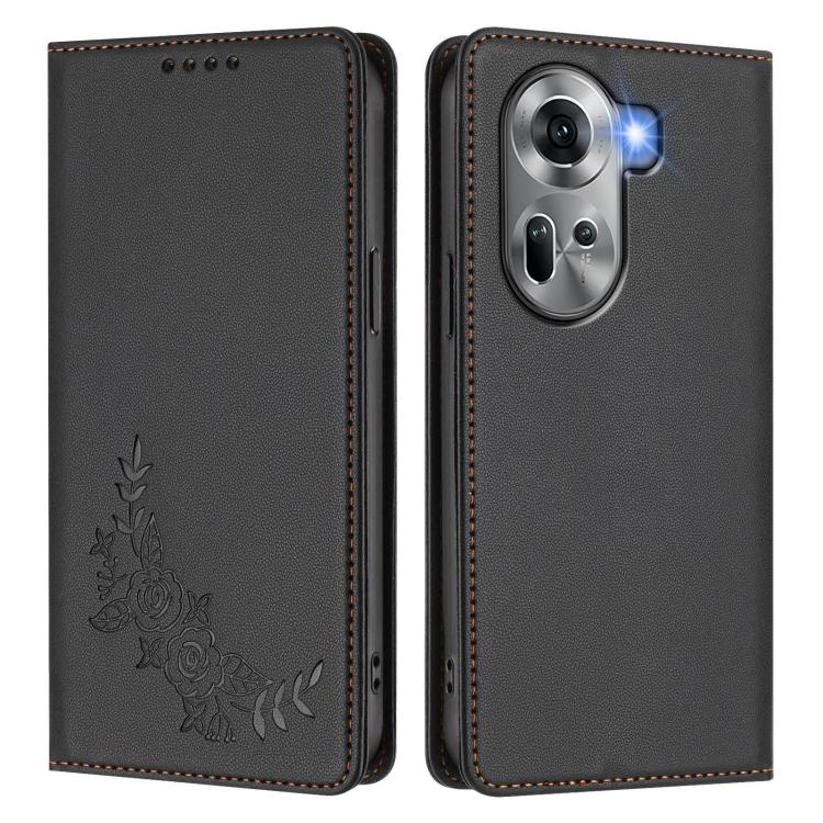 For OPPO Reno11 Global Peony Embossed Magnetic RFID Vegan Leather Phone Case