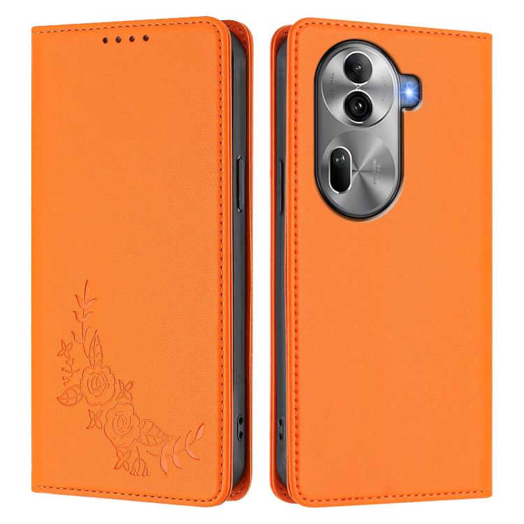 For OPPO Reno11 Pro Global Peony Embossed Magnetic RFID Vegan Leather Phone Case