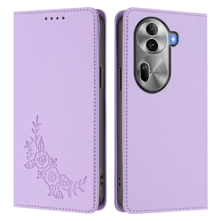 For OPPO Reno11 Pro Global Peony Embossed Magnetic RFID Vegan Leather Phone Case