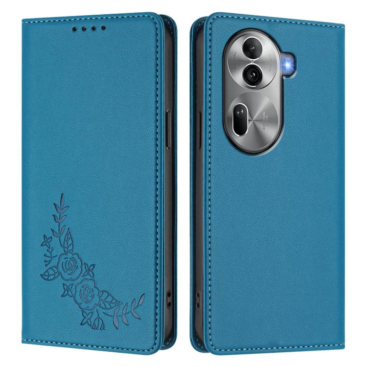 For OPPO Reno11 Pro Global Peony Embossed Magnetic RFID Vegan Leather Phone Case