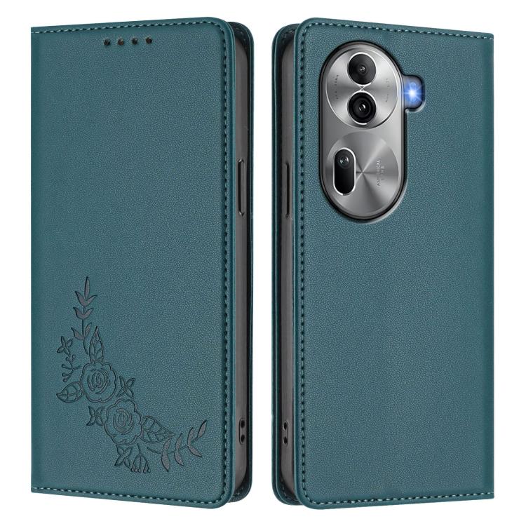 For OPPO Reno11 Pro Global Peony Embossed Magnetic RFID Vegan Leather Phone Case