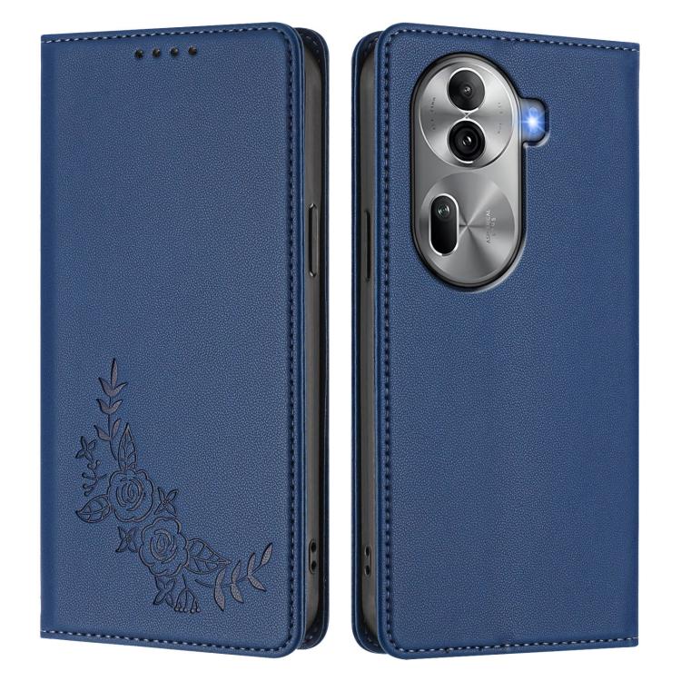 For OPPO Reno11 Pro Global Peony Embossed Magnetic RFID Vegan Leather Phone Case