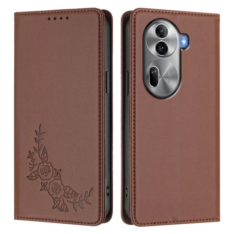 For OPPO Reno11 Pro Global Peony Embossed Magnetic RFID Vegan Leather Phone Case