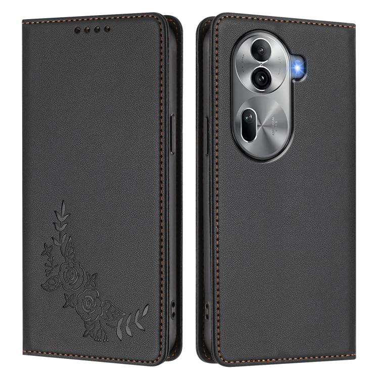 For OPPO Reno11 Pro Global Peony Embossed Magnetic RFID Vegan Leather Phone Case