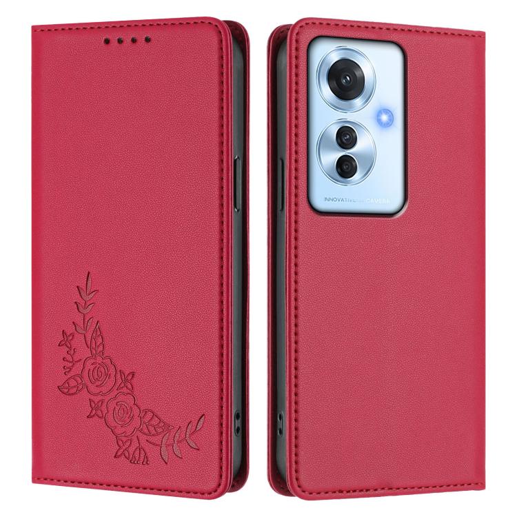 For OPPO Reno11 F / F25 Pro Peony Embossed Magnetic RFID Vegan Leather Phone Case