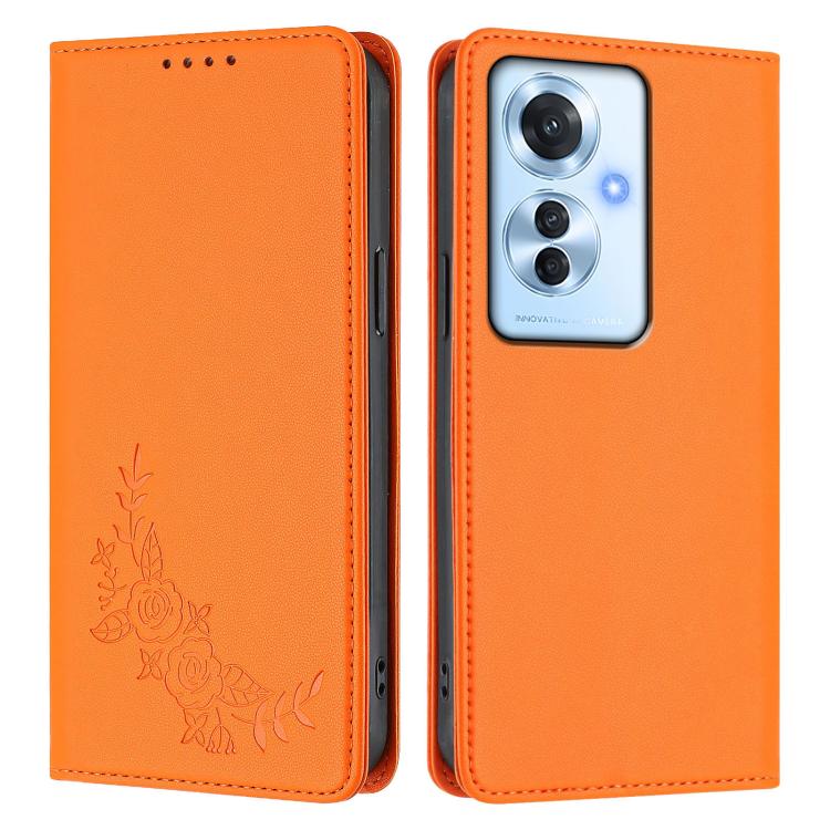 For OPPO Reno11 F / F25 Pro Peony Embossed Magnetic RFID Vegan Leather Phone Case