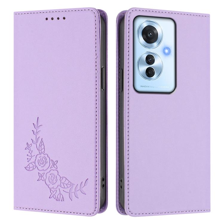 For OPPO Reno11 F / F25 Pro Peony Embossed Magnetic RFID Vegan Leather Phone Case