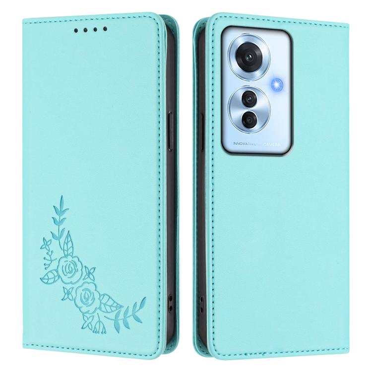 For OPPO Reno11 F / F25 Pro Peony Embossed Magnetic RFID Vegan Leather Phone Case