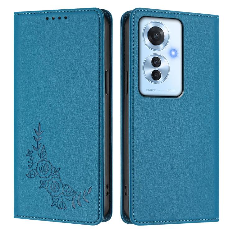 For OPPO Reno11 F / F25 Pro Peony Embossed Magnetic RFID Vegan Leather Phone Case