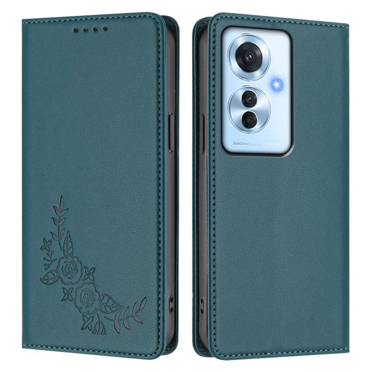 For OPPO Reno11 F / F25 Pro Peony Embossed Magnetic RFID Vegan Leather Phone Case