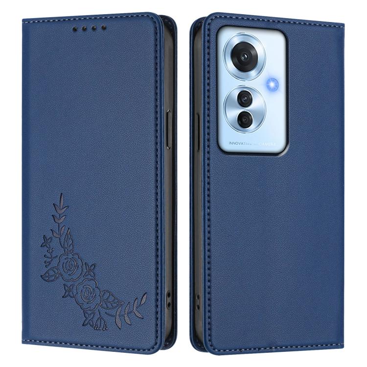 For OPPO Reno11 F / F25 Pro Peony Embossed Magnetic RFID Vegan Leather Phone Case