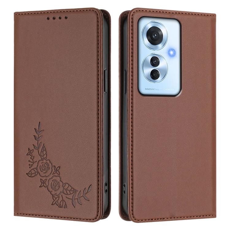 For OPPO Reno11 F / F25 Pro Peony Embossed Magnetic RFID Vegan Leather Phone Case