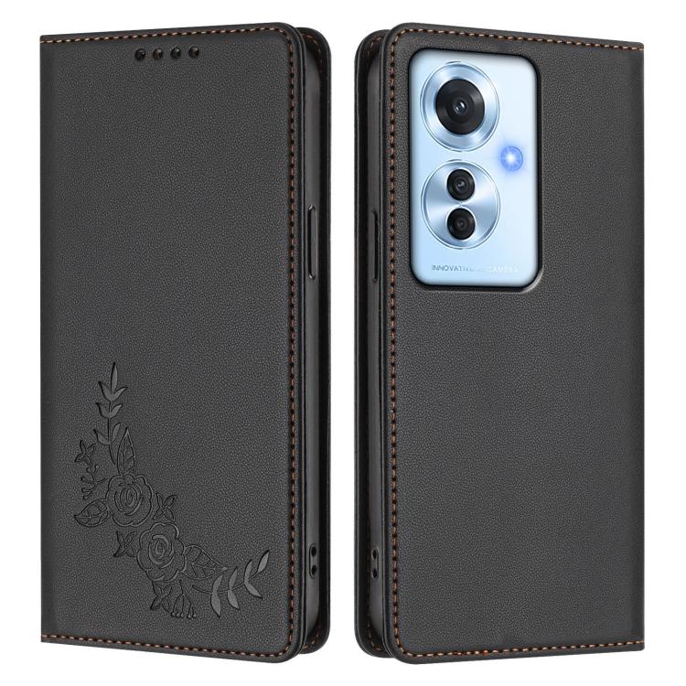 For OPPO Reno11 F / F25 Pro Peony Embossed Magnetic RFID Vegan Leather Phone Case