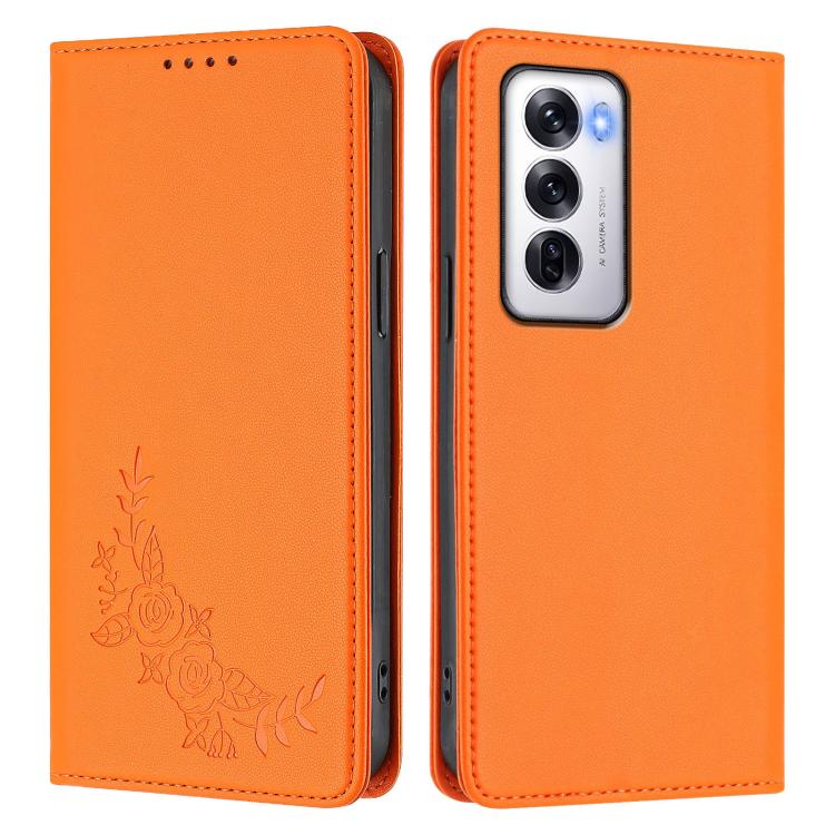 For OPPO Reno12 Global Peony Embossed Magnetic RFID Vegan Leather Phone Case