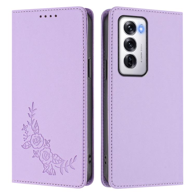 For OPPO Reno12 Global Peony Embossed Magnetic RFID Vegan Leather Phone Case