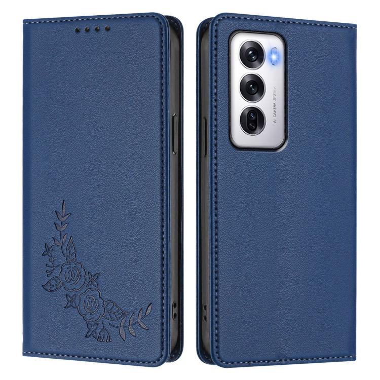For OPPO Reno12 Global Peony Embossed Magnetic RFID Vegan Leather Phone Case
