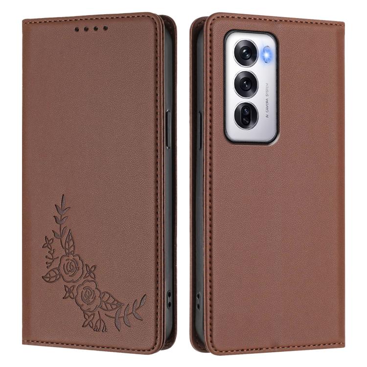 For OPPO Reno12 Global Peony Embossed Magnetic RFID Vegan Leather Phone Case