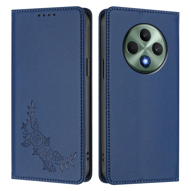 For OPPO Reno12 F 4G / 5G / F27 Peony Embossed Magnetic RFID Vegan Leather Phone Case