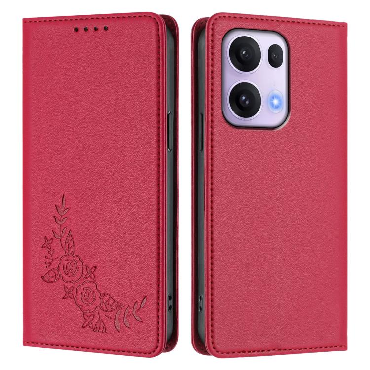 For OPPO Reno13 Pro Global Peony Embossed Magnetic RFID Vegan Leather Phone Case