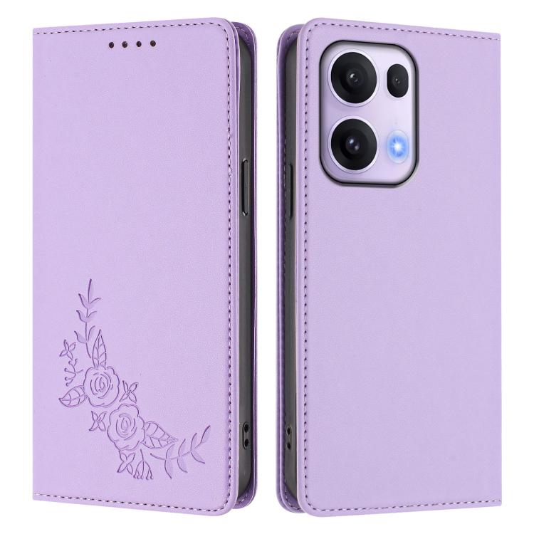 For OPPO Reno13 Pro Global Peony Embossed Magnetic RFID Vegan Leather Phone Case