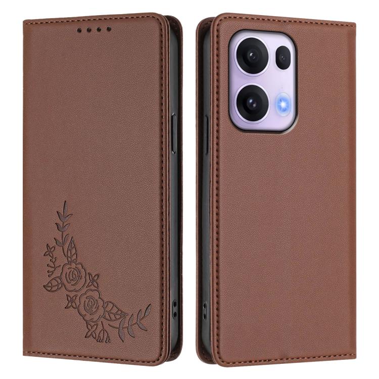 For OPPO Reno13 Pro Global Peony Embossed Magnetic RFID Vegan Leather Phone Case