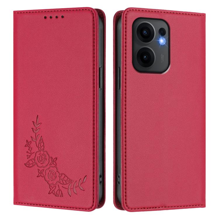 For OPPO Reno13 F 5G / 4G Peony Embossed Magnetic RFID Vegan Leather Phone Case