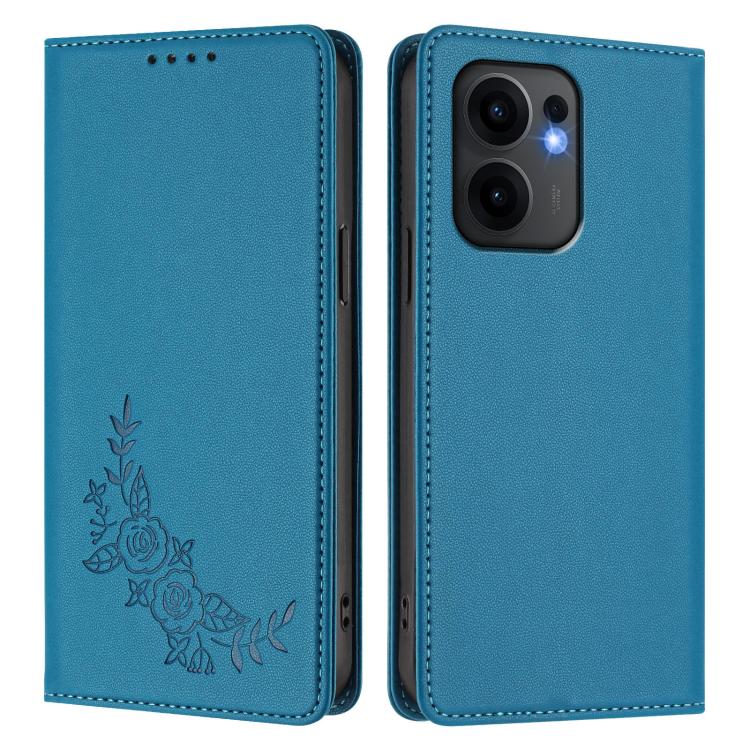 For OPPO Reno13 F 5G / 4G Peony Embossed Magnetic RFID Vegan Leather Phone Case