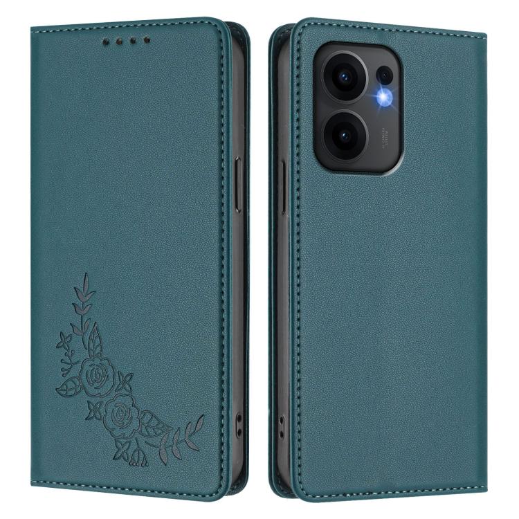 For OPPO Reno13 F 5G / 4G Peony Embossed Magnetic RFID Vegan Leather Phone Case