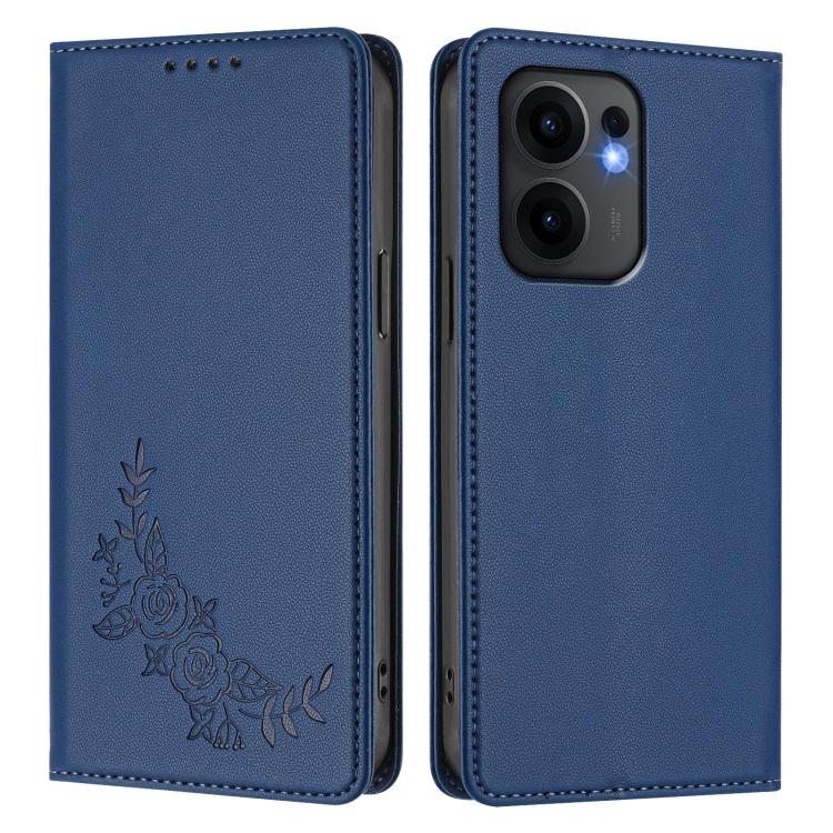 For OPPO Reno13 F 5G / 4G Peony Embossed Magnetic RFID Vegan Leather Phone Case