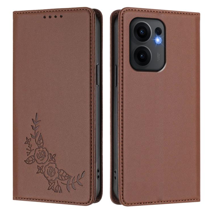 For OPPO Reno13 F 5G / 4G Peony Embossed Magnetic RFID Vegan Leather Phone Case