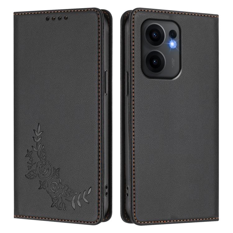 For OPPO Reno13 F 5G / 4G Peony Embossed Magnetic RFID Vegan Leather Phone Case