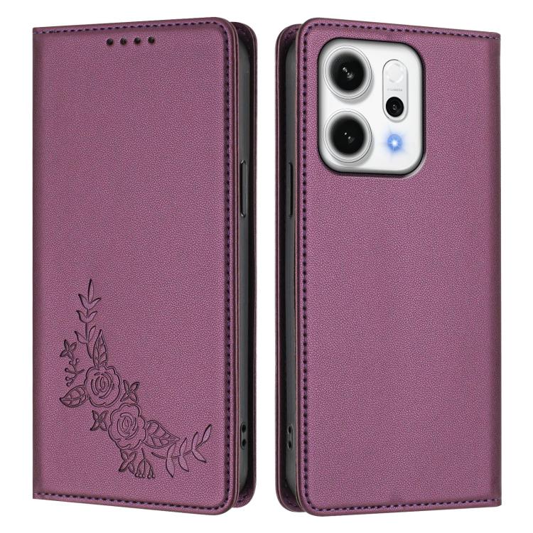 For OPPO Reno14 Global / Reno14 F 5G Peony Embossed Magnetic RFID Vegan Leather Phone Case