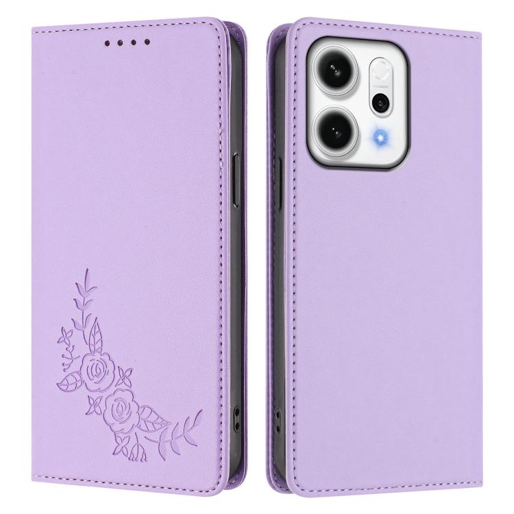 For OPPO Reno14 Global / Reno14 F 5G Peony Embossed Magnetic RFID Vegan Leather Phone Case