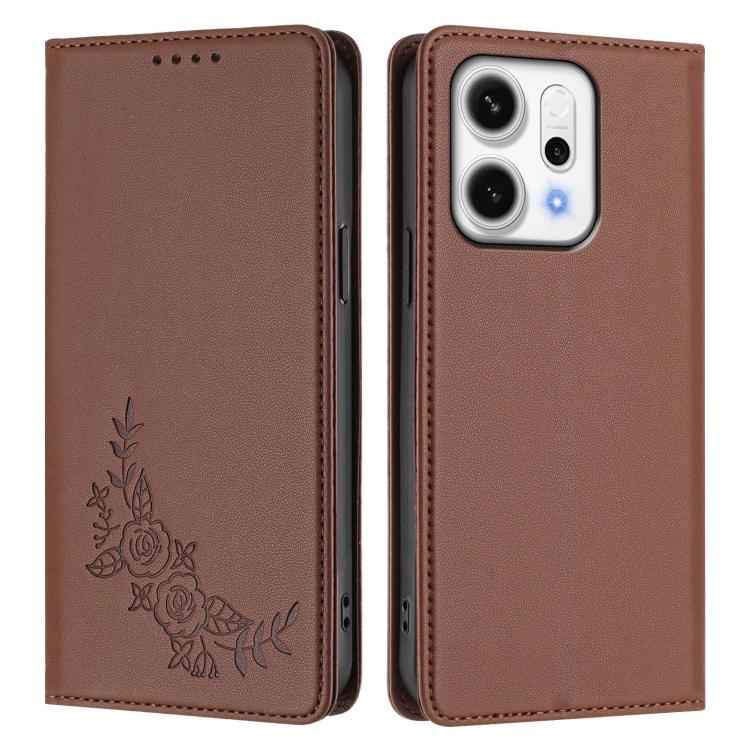 For OPPO Reno14 Global / Reno14 F 5G Peony Embossed Magnetic RFID Vegan Leather Phone Case