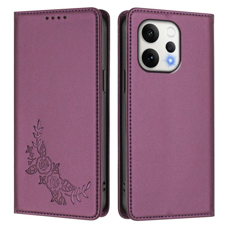 For OPPO Reno15 5G Global / Reno 15c Peony Embossed Magnetic RFID Vegan Leather Phone Case