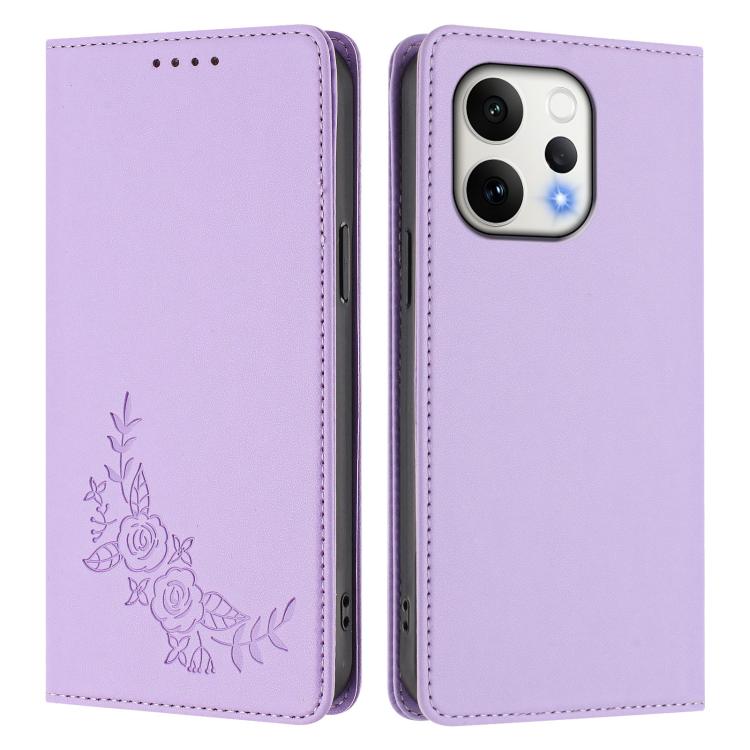 For OPPO Reno15 5G Global / Reno 15c Peony Embossed Magnetic RFID Vegan Leather Phone Case