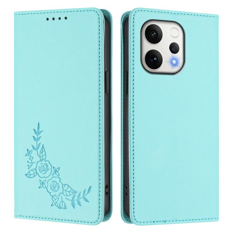 For OPPO Reno15 5G Global / Reno 15c Peony Embossed Magnetic RFID Vegan Leather Phone Case