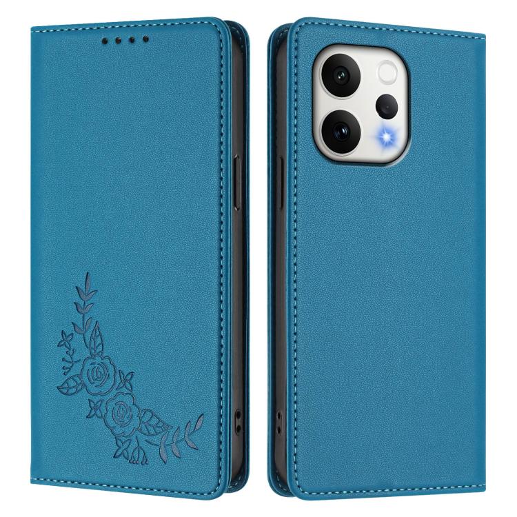 For OPPO Reno15 5G Global / Reno 15c Peony Embossed Magnetic RFID Vegan Leather Phone Case